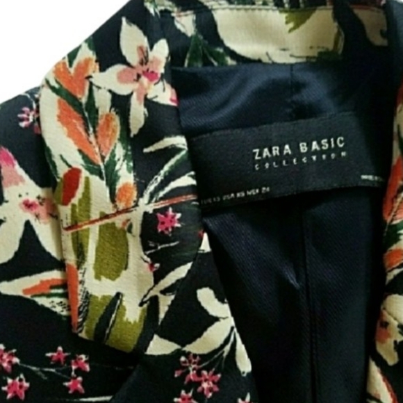 Zara Tropical Floral Silky Smooth Open Front Bold Blazer - Picture 7 of 10